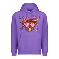 Purple valentines day long haired cow Premium Hoodie - MaliasSmallBusiness