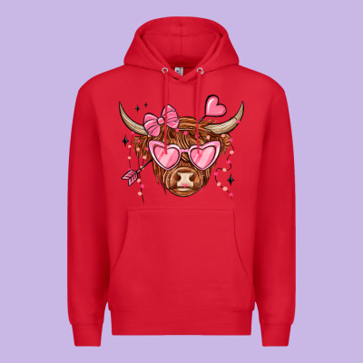 Valentines Day Long Haired Cow Premium Hoodie Designed By Maliassmallbusiness