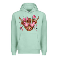 Seafoam valentines day long haired cow Premium Hoodie - MaliasSmallBusiness