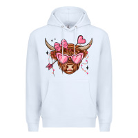 White valentines day long haired cow Premium Hoodie - MaliasSmallBusiness