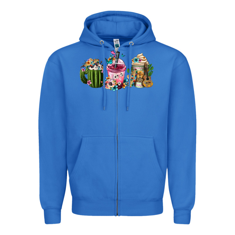 Mexican Day Of The Dead Coffee Cups Zipper Hoodie by FaDigitalArtStudio | Teevron