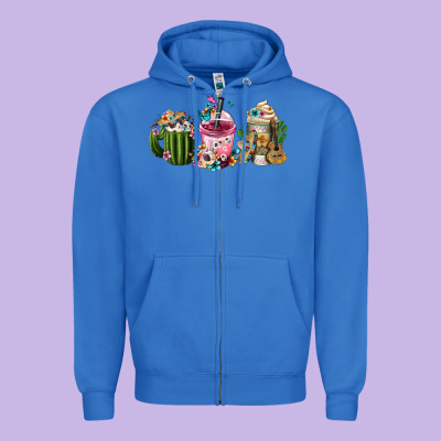 Mexican Day Of The Dead Coffee Cups Zipper Hoodie Designed By Fadigitalartstudio