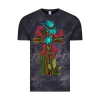 Cloud Black Gemstone Cross With Cactus Vintage Tee - RanaPortraitStore