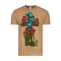 Vintage Camel Gemstone Cross With Cactus Vintage Tee - RanaPortraitStore