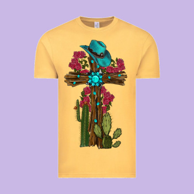 Vintage Tee Gemstone Cross With Cactus