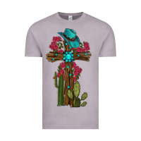 Vintage Zinc Gemstone Cross With Cactus Vintage Tee - RanaPortraitStore