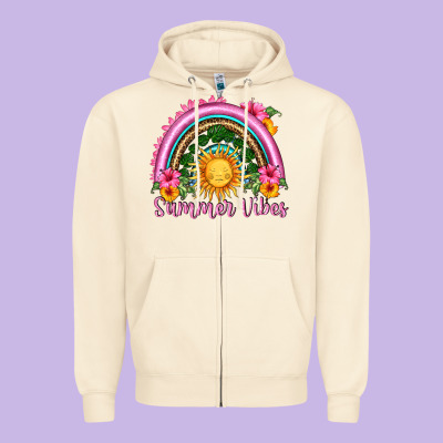 Summer Vibes  Rainbow Zipper Hoodie Designed By Hra Design Shop