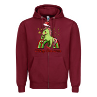 Burgundy merry christmas unicorn Zipper Hoodie - FaDigitalArtStudio