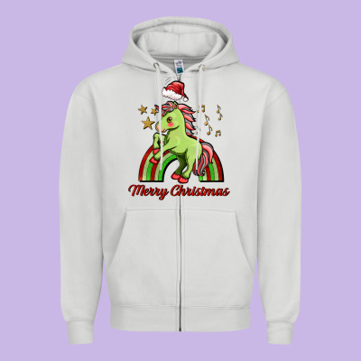 Merry Christmas Unicorn Zipper Hoodie Designed By Fadigitalartstudio