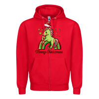 Red merry christmas unicorn Zipper Hoodie - FaDigitalArtStudio