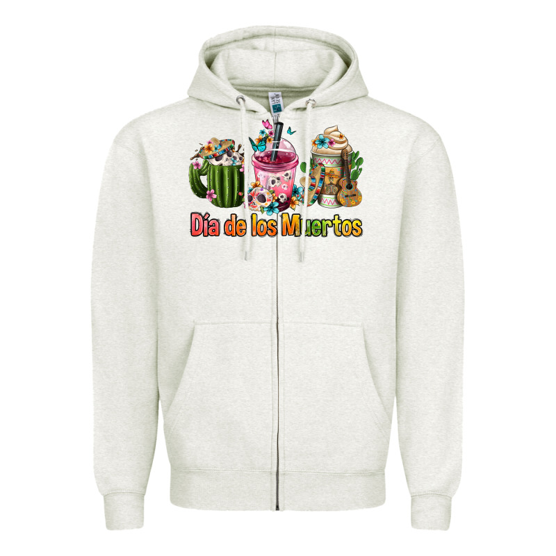 Mexican Día De Los Muertos Coffee Cups Zipper Hoodie by FaDigitalArtStudio | Teevron