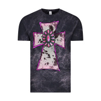 Cloud Black Cowhide Pink Gemstone Cross Vintage Tee - RanaPortraitStore