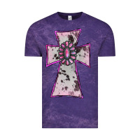 Cloud Purple Cowhide Pink Gemstone Cross Vintage Tee - RanaPortraitStore