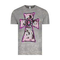Cloud Rock Cowhide Pink Gemstone Cross Vintage Tee - RanaPortraitStore