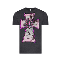 Vintage Black Cowhide Pink Gemstone Cross Vintage Tee - RanaPortraitStore
