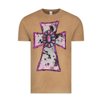 Vintage Camel Cowhide Pink Gemstone Cross Vintage Tee - RanaPortraitStore