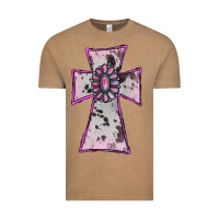 Vintage Coffee Cowhide Pink Gemstone Cross Vintage Tee - RanaPortraitStore