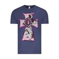Vintage Denim Cowhide Pink Gemstone Cross Vintage Tee - RanaPortraitStore