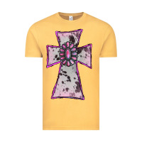 Vintage Mustard Cowhide Pink Gemstone Cross Vintage Tee - RanaPortraitStore