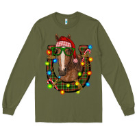 Army Green christmas horseshoe with horse Long Sleeve Tee - RanaPortraitStore