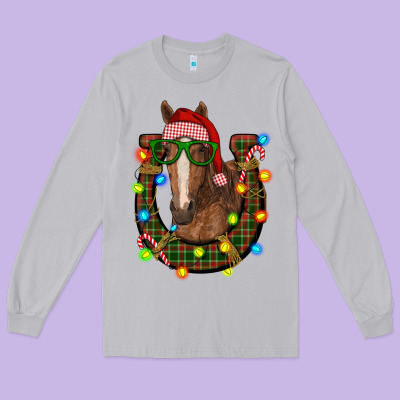 Christmas Horseshoe With Horse Long Sleeve Tee Designed By Ranaportraitstore