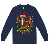 Navy christmas horseshoe with horse Long Sleeve Tee - RanaPortraitStore