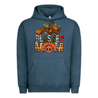 Pigment Midnight Navy Western Blessed Mom With Cross Urban Hoodie - BundleAndBundleShop