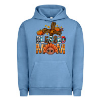 Pigment Pebble Blue Western Blessed Mom With Cross Urban Hoodie - BundleAndBundleShop