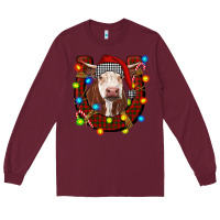 Burgundy christmas horseshoe with hereford cow Long Sleeve Tee - RanaPortraitStore