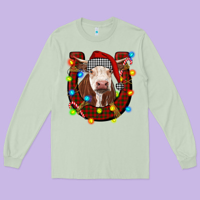 Christmas Horseshoe With Hereford Cow Long Sleeve Tee Designed By Ranaportraitstore