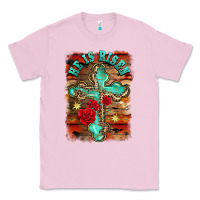 Bubblegum Pink he is risen cross with roses background Classic Tee - BarkalooDesign