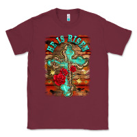 Burgundy he is risen cross with roses background Classic Tee - BarkalooDesign
