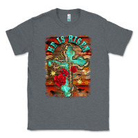 Charcoal Heather he is risen cross with roses background Classic Tee - BarkalooDesign