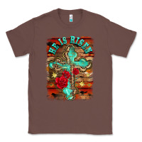 Chestnut he is risen cross with roses background Classic Tee - BarkalooDesign