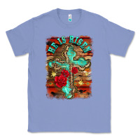 Colony Blue he is risen cross with roses background Classic Tee - BarkalooDesign