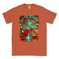 Copper he is risen cross with roses background Classic Tee - BarkalooDesign