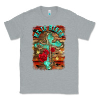 Heather Grey he is risen cross with roses background Classic Tee - BarkalooDesign