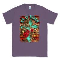 Lavender he is risen cross with roses background Classic Tee - BarkalooDesign