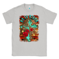Moon Dust he is risen cross with roses background Classic Tee - BarkalooDesign