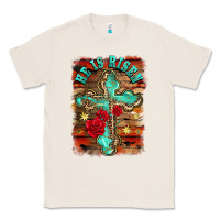 Natural he is risen cross with roses background Classic Tee - BarkalooDesign