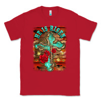 Red he is risen cross with roses background Classic Tee - BarkalooDesign