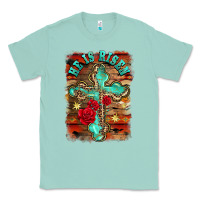 Seafoam he is risen cross with roses background Classic Tee - BarkalooDesign