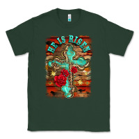Sports Green he is risen cross with roses background Classic Tee - BarkalooDesign