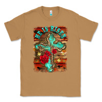 Toasted Coconut he is risen cross with roses background Classic Tee - BarkalooDesign