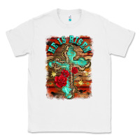 White he is risen cross with roses background Classic Tee - BarkalooDesign