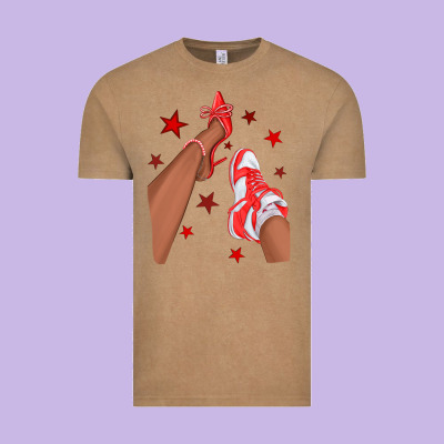 Bright Red Afro Girl Sneakers And Heels Vintage Tee Designed By Texasbilliewilder