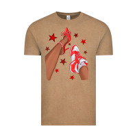 Vintage Coffee Bright Red Afro Girl Sneakers and Heels Vintage Tee - texasbilliewilder