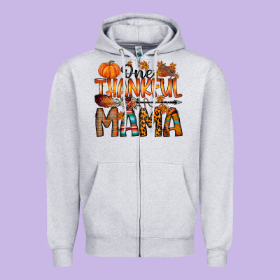 One Thankful Mama Zipper Hoodie Designed By Racoondesign