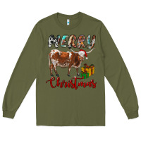 Army Green Texas Longhorn Merry Christmas Long Sleeve Tee - RanaPortraitStore