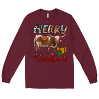 Burgundy Texas Longhorn Merry Christmas Long Sleeve Tee - RanaPortraitStore